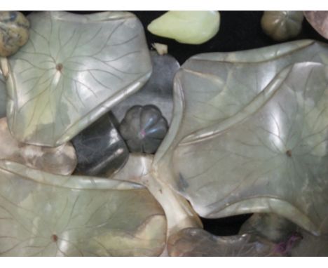 A quantity of Jade and green hardstone carved lily pads and others  