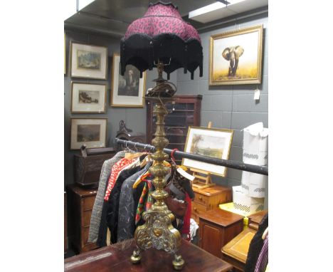 A Dutch brass alter candlestick converted as a lamp, 125cm high  