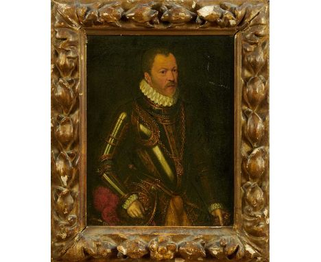 17th / 18th century Continental school, oil on canvas, Portrait of a Gentleman in armour and ruff, 29cm x 23cm, in period gil