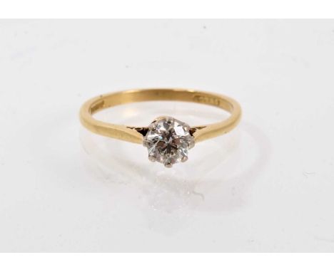 Diamond single stone ring with a round brilliant cut diamond estimated to weigh approximately 0.37cts in platinum claw settin