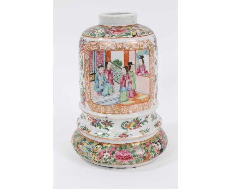 19th century Chinese famille rose vase/lantern base, decorated in the Canton style with figural scenes and flowers, 18.5cm hi