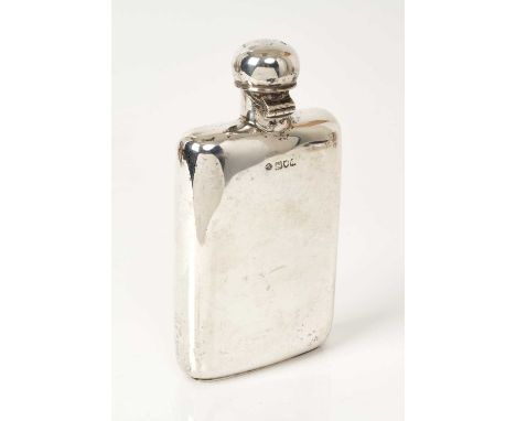 Victorian silver hip flask of shaped rectangular form, with engraved decoration and bayonet fastening cap, with box (Birmingh