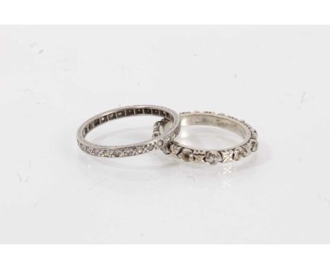 Diamond eternity ring with a full band of single cut diamonds in platinum setting, size P½, together with an 18ct white gold 