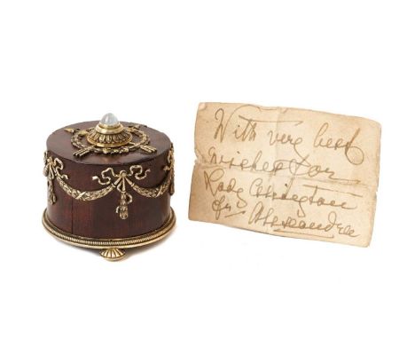 H.M. Queen Alexandra, fine Imperial Russian Fabergé silver gilt mounted hardwood circular bell push with moonstone cabochon b