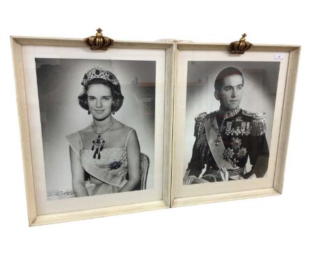 T.R.H. King Constantine II of Greece and Queen Anne-Marie, pair fine 1960s Royal presentation portrait photographs of the Kin
