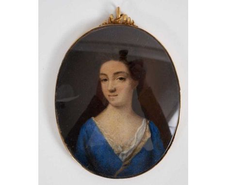 Attributed to Peter Crosse (c. 1685-1724) oil, portrait miniature of a Lady, 10 x 8cm gilt frame with scroll cresting.Provena
