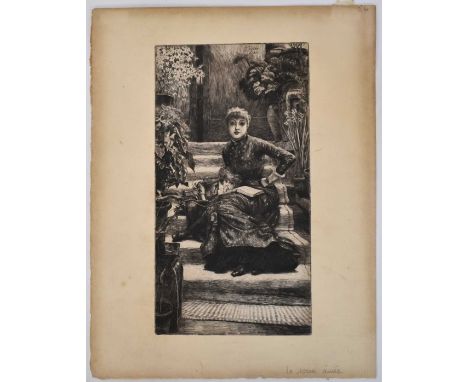 James J. J. Tissot (1836-1902) etching - La soeur aînée, image 29cm x 15.5cm, sheet 37cm x 28.5cm, unframed