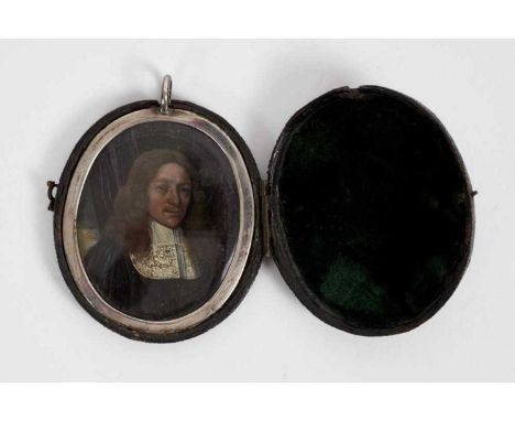 Gaspar Smits (1635-1707), oil on copper, miniature portrait of a gentleman with detailed lace collar, oval, 4.6 x 3.6cm, glaz