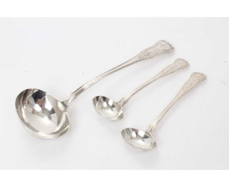 William IV silver King's pattern with Diamond Heel soup ladle, with engraved armorial crest (London 1837) William Eaton, toge