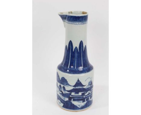 A 19th century Chinese blue and white porcelain ewer, decorated with landscape scenes, the neck with foliate decoration, 31cm