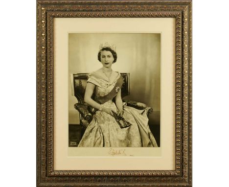 H.M.Queen Elizabeth II, fine and large signed presentation Coronation year 1953 portrait photograph by Dorothy Wilding, the y