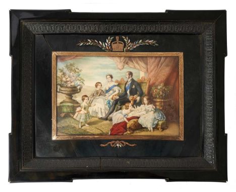 After Franz Xaver Winterhalter, fine miniature on ivory portrait of Queen Victoria, Prince Albert and five of their children 