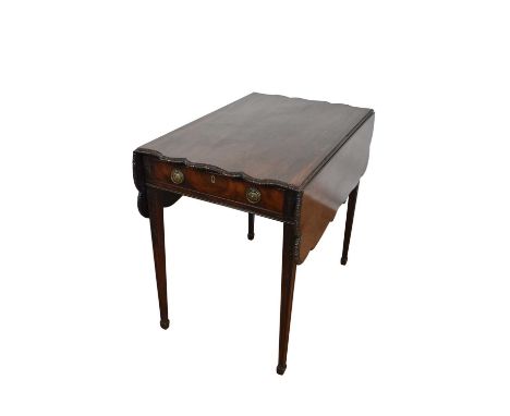 Good Chippendale style mahogany drop leaf pembroke table, the shaped hinged top with carved edge over end frieze drawer and d