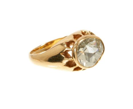 Antique diamond single stone ring with a pear-shape rose cut diamond measuring approximately 10.5mm x 8.5mm in a closed-back 