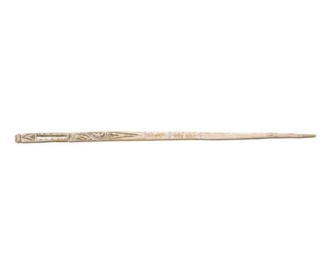 17th century silver bodkin, with prick date and initials, MA:MS 1664, 11cm longSome light wear and a little bent