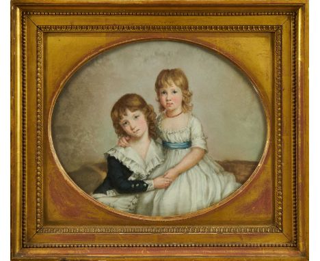 Anna Tonelli (c.1763-1846) pastel portrait of two children, George Augustus William & Marianne Curzon, titled verso and dated