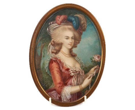 After Elisabeth Vigee-Lebrun (1755-1842) oval portrait miniature on ivory, portrait of Marie Antoinette, signed with initials