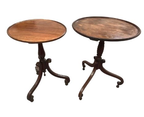 19th century mahogany occasional table, with circular dished top on turned column and reeded swept tripod supports with brass