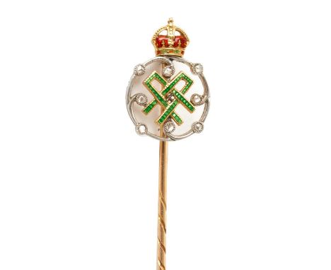 H.M.Queen Alexandra, fine Royal presentation two colour gold, enamel and diamond set stick pin with crowned double A cipher i