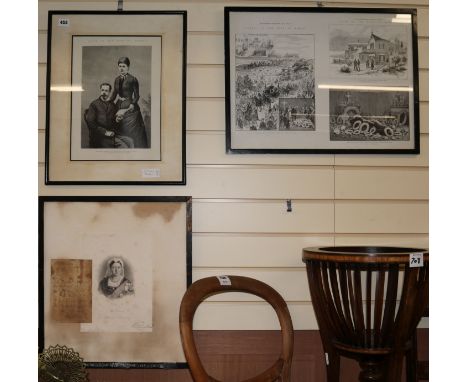 A montage of a letter written by Queen Victoria's secretary dated April 5th 1887, mentioning an accompanying portrait, mounte