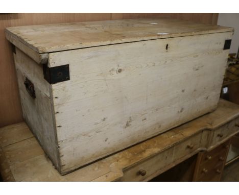 A Victorian metal bound stripped pine trunk, W.3ft 5in.