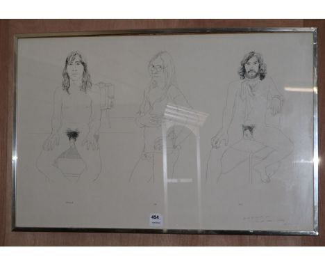 After David Hockney (b.1937)monochrome printRichard, Jim and Felix, for the 03 Obscenity Fund23 x 36in.