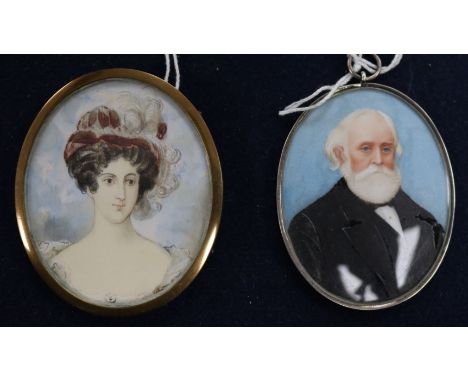 Two portrait miniaturesPortrait of a Edward Arthur Gayer QC, 6.5cm., and a lady wearing a bonnetoval, 7cm.