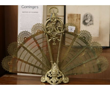 A brass fan firescreen, H.1ft 10in.