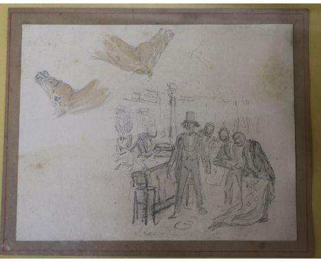 John Leechpencil and watercolour sketchFigures in a tavern and studies of a horseheadsigned4.75 x 6in.