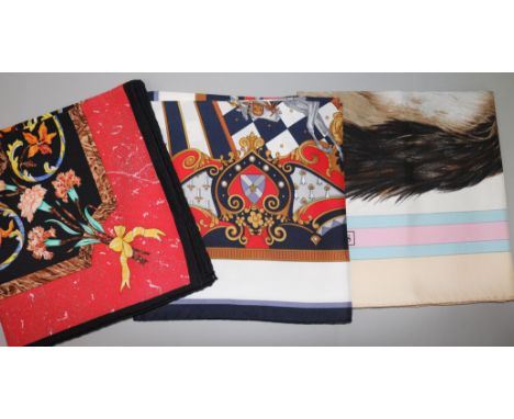 Two Hermes silk scarves and another by Aquascutum