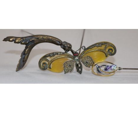 Three assorted hatpins including enamel and hornThe property of:Mrs BA Hamilton-Deeley deceased.The proceeds from these items