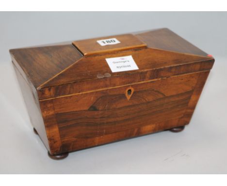 An early Victorian inlaid rosewood tea caddy
