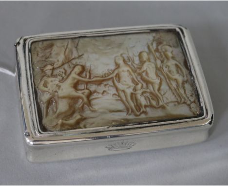 A 19th century Dutch silver snuff box with mother of pearl inset to lid, 82mm.