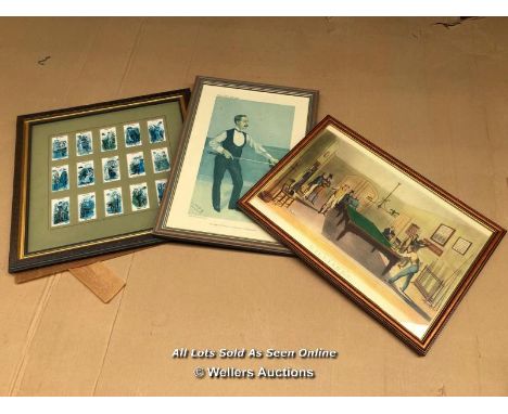 X3 VINTAGE SNOOKER RELATED FRAMED PRINTS