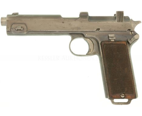  LL 130mm, TL 215mm, Hergestellt 1918. Brünierte Ganzstahlwaffe mit SA-Abzug und aussenliegendem Hammer. Brünierung teils ber