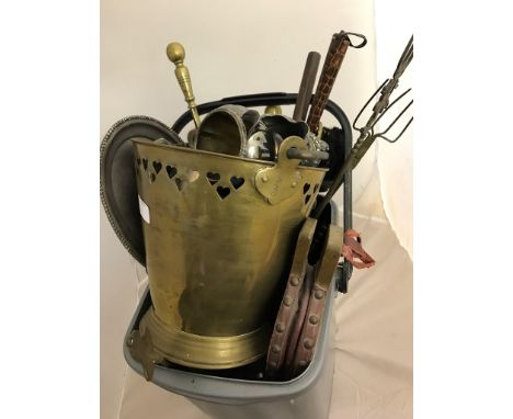 A quantity of EPNS and brass to incl coal bucket, fork companion set etc