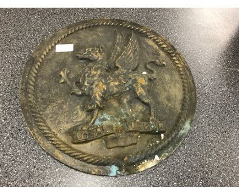 A heavy bronze armorial plaque: Loyal Devior of HMS Grenville