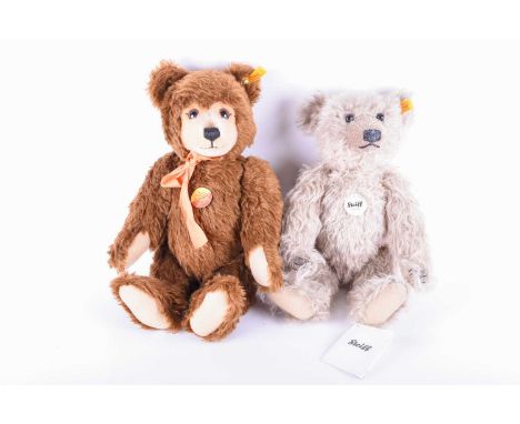 Two modern Steiff collector's bears, one in chocolate brown, 011108, the other in a grey mohair, with attached labels, 000553