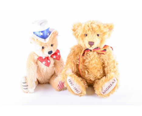 Two modern Steiff collector's teddys, comprising Andreas 1897 - 1997, 655302, 40cm and the 'First American Teddy, 667183, 40c