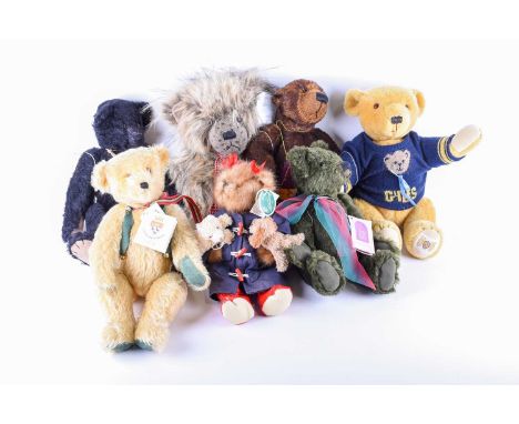 A small group of collectable teddy bears, comprising a Bramble Patch bear named 'Denzel', 43cm, a Thistledown bear named 'Lad