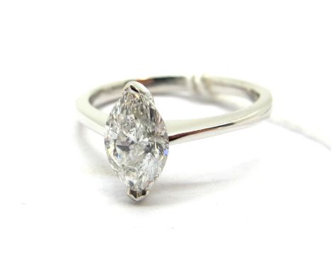 A Modern Marquise Cut Single Stone Diamond Ring, stamped "750", approximate diamond weight 1.02cts.