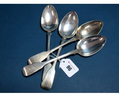 A Set of Four Hallmarked Silver Fiddle Pattern Table Spoons, WC, London 1820, initialled "R", total weight 315grams.