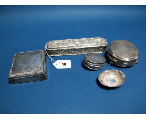 A Highly Decorative Hallmarked Silver Trinket Box, (maker's mark rubbed), Birmingham 1893, of elongated rounded rectangular f