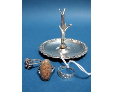 A Chester Hallmarked Silver Ring Tree, C&amp;S, Chester 1920, within decorative border; A Chester Hallmarked Silver "Good Luc