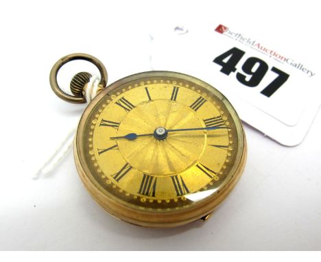 A Ladies Fob Watch, the engine turned dial with black Roman numerals, within leaf scroll engraved case, stamped "K9".