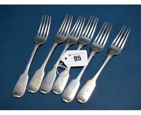 A Set of Six Hallmarked Silver Fiddle Pattern Forks, SHDC, London 1839, initialled "R". (6) 260grams. (6)