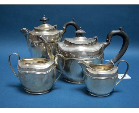 A Hallmarked Silver Four Piece Tea Set, George Nathan &amp; Ridley Hayes, Birmingham 1915, each of oval form, total weight 99