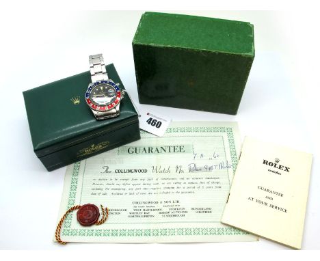 Rolex; A 1963 GMT-Master "Pepsi" Gent's Automatic Wristwatch, Ref: 1675, Serial No: 876375, the signed black dial ("Superlati