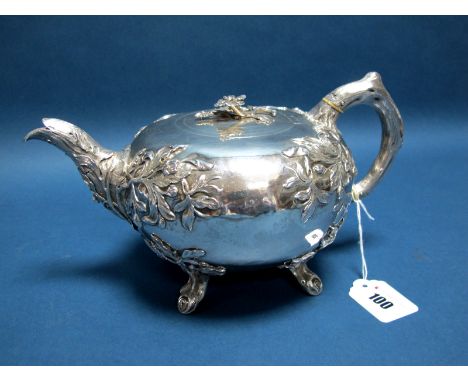 A Highly Decorative Hallmarked Silver Teapot, Benjamin Preston, London 1846, of foliate design with flowerhead finial, raised