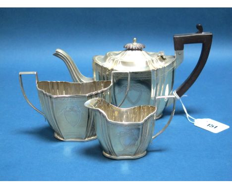 A Matched Hallmarked Silver Bachelor's Three Piece Tea Set, tea pot George Nathen &amp; Ridley Hayes, Birmingham 1895, jug an